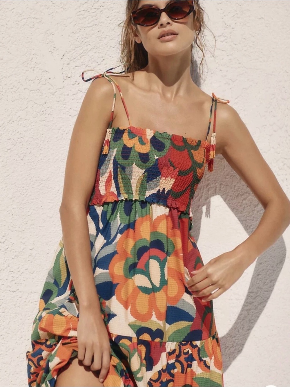 FARM Rio Smocked Mini Dress in Orange, Green, Blue NWT